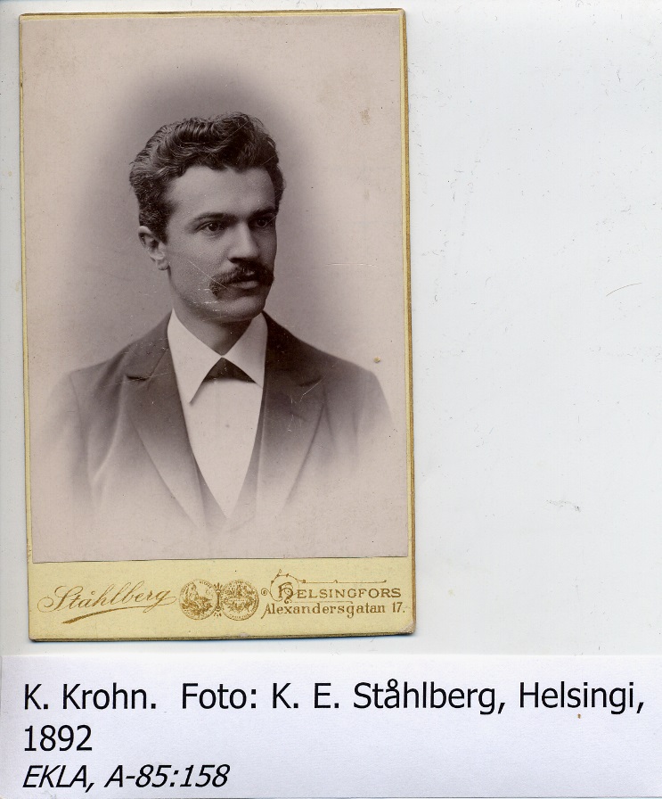 K. Krohn. Foto: K. E. Stählberg, Helsingi, 1892. - EKLA, A-85:158