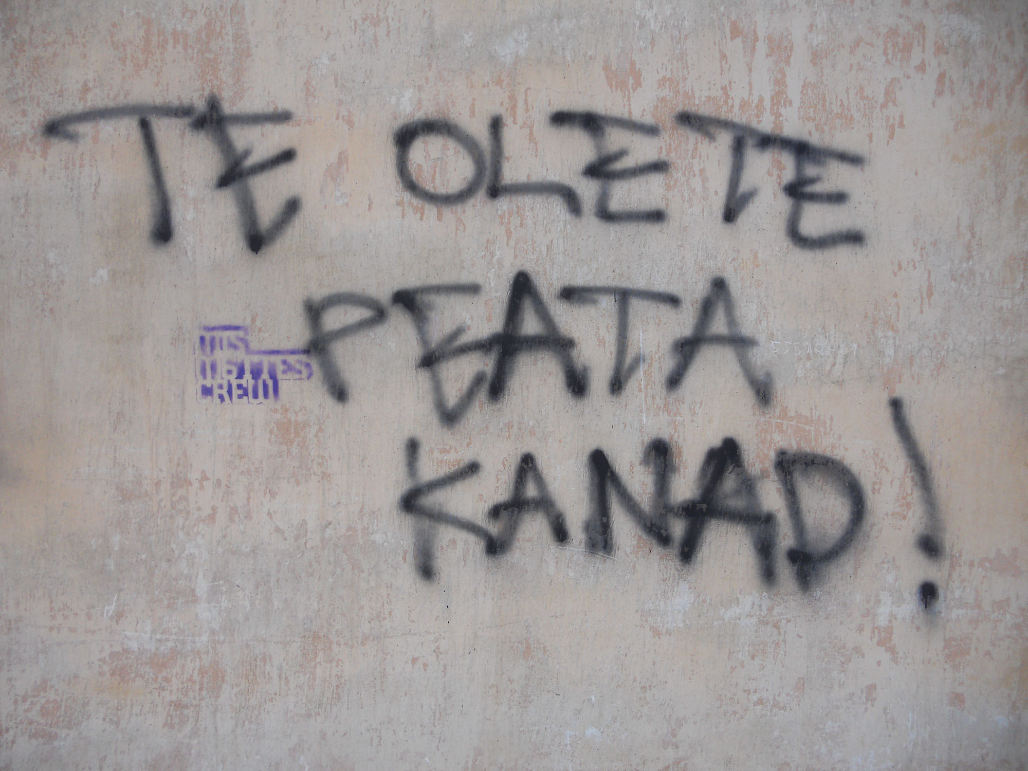 Graffiti seinal tekstiga "Te olete peata kanad Mis mõttes crew".